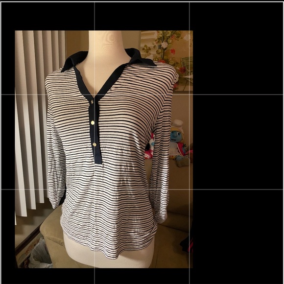 Ann Taylor Tops - Ann Taylor Navy Blue White stripes/silver buttons
